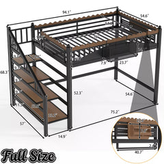 Full size metal loft bed dimensions with storage stairs
