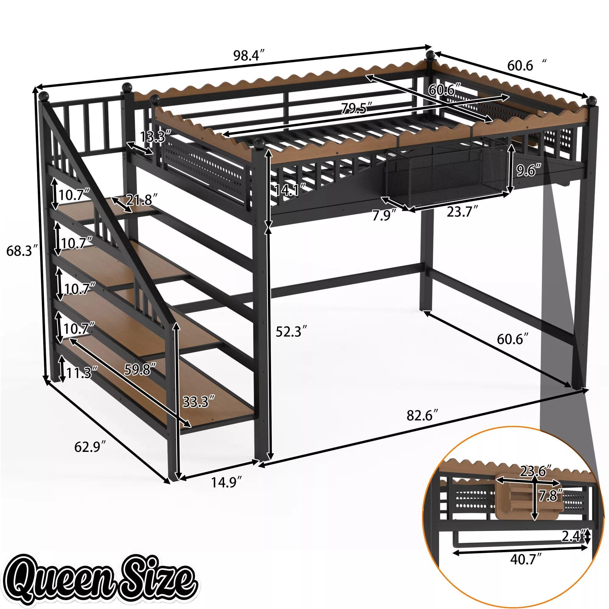 Queen size metal loft bed dimensions with storage stairs