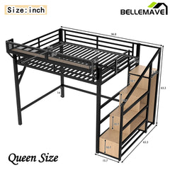 Bellemave® Metal Loft Bed with Storage Stairs, Shelves and Built - in Wardrobe, USB Ports and LED Lights - Bellemave
