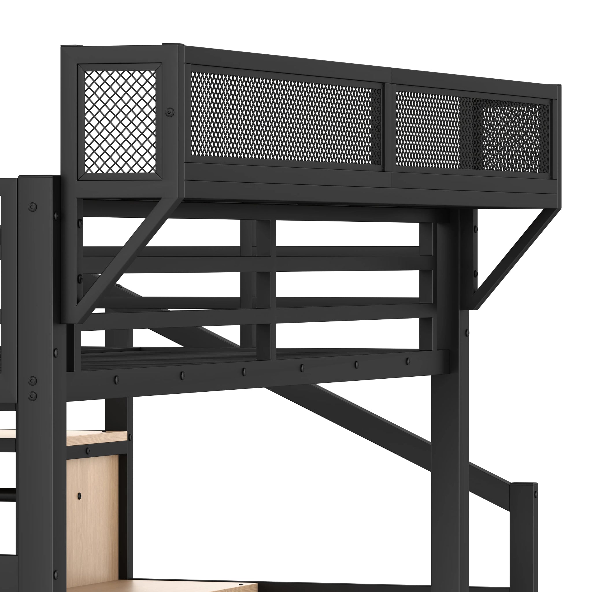 Bellemave® Metal Loft Bed with Storage Stairs, Shelves and Built - in Wardrobe, USB Ports and LED Lights - Bellemave