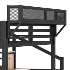 Bellemave® Metal Loft Bed with Storage Stairs, Shelves and Built - in Wardrobe, USB Ports and LED Lights - Bellemave