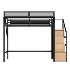 Bellemave® Metal Loft Bed with Storage Stairs, Shelves and Built - in Wardrobe, USB Ports and LED Lights - Bellemave