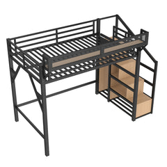 Bellemave® Metal Loft Bed with Storage Stairs, Shelves and Built - in Wardrobe, USB Ports and LED Lights - Bellemave