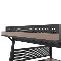 Bellemave® Metal Loft Bed with Storage Stairs, USB Ports, LED Lights, Pegboard & Built-in Wardrobe, Noise-Reduced Design, Black - Bellemave