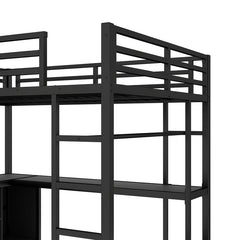 Bellemave® Metal Loft Bed with Wardrobe and L - shaped Desk, Storage Cubes and Shelves - Bellemave