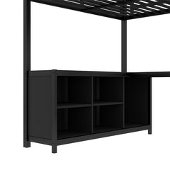 Bellemave® Metal Loft Bed with Wardrobe and L - shaped Desk, Storage Cubes and Shelves - Bellemave