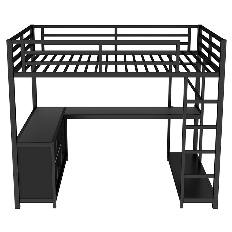 Bellemave® Metal Loft Bed with Wardrobe and L - shaped Desk, Storage Cubes and Shelves - Bellemave