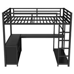 Bellemave® Metal Loft Bed with Wardrobe and L - shaped Desk, Storage Cubes and Shelves - Bellemave