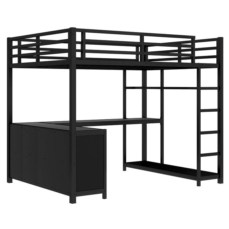 Bellemave® Metal Loft Bed with Wardrobe and L - shaped Desk, Storage Cubes and Shelves - Bellemave
