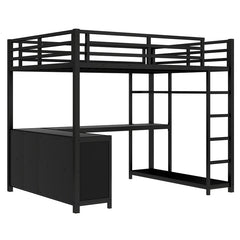 Bellemave® Metal Loft Bed with Wardrobe and L - shaped Desk, Storage Cubes and Shelves - Bellemave