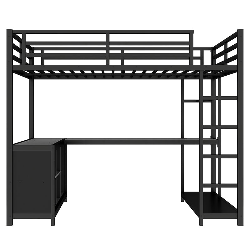 Bellemave® Metal Loft Bed with Wardrobe and L - shaped Desk, Storage Cubes and Shelves - Bellemave