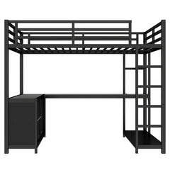 Bellemave® Metal Loft Bed with Wardrobe and L - shaped Desk, Storage Cubes and Shelves - Bellemave