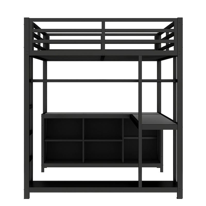Bellemave® Metal Loft Bed with Wardrobe and L - shaped Desk, Storage Cubes and Shelves - Bellemave