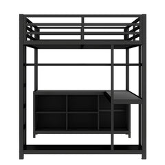 Bellemave® Metal Loft Bed with Wardrobe and L - shaped Desk, Storage Cubes and Shelves - Bellemave