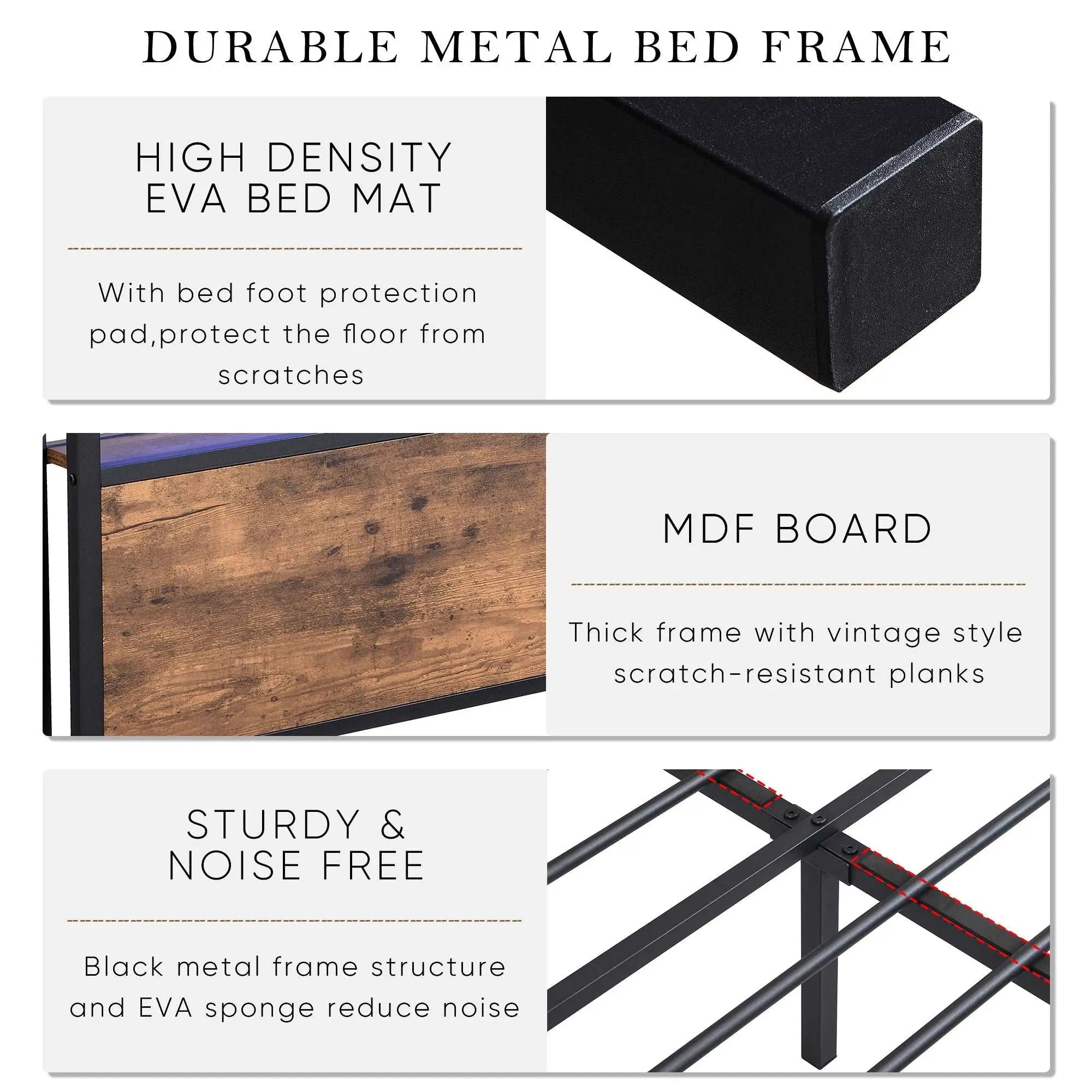 Bellemave® Metal Platform Bed with Storage Headboard and 2 Drawers, LED Lights with Charging Station - Bellemave