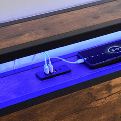 Bellemave® Metal Platform Bed with Storage Headboard and 2 Drawers, LED Lights with Charging Station - Bellemave