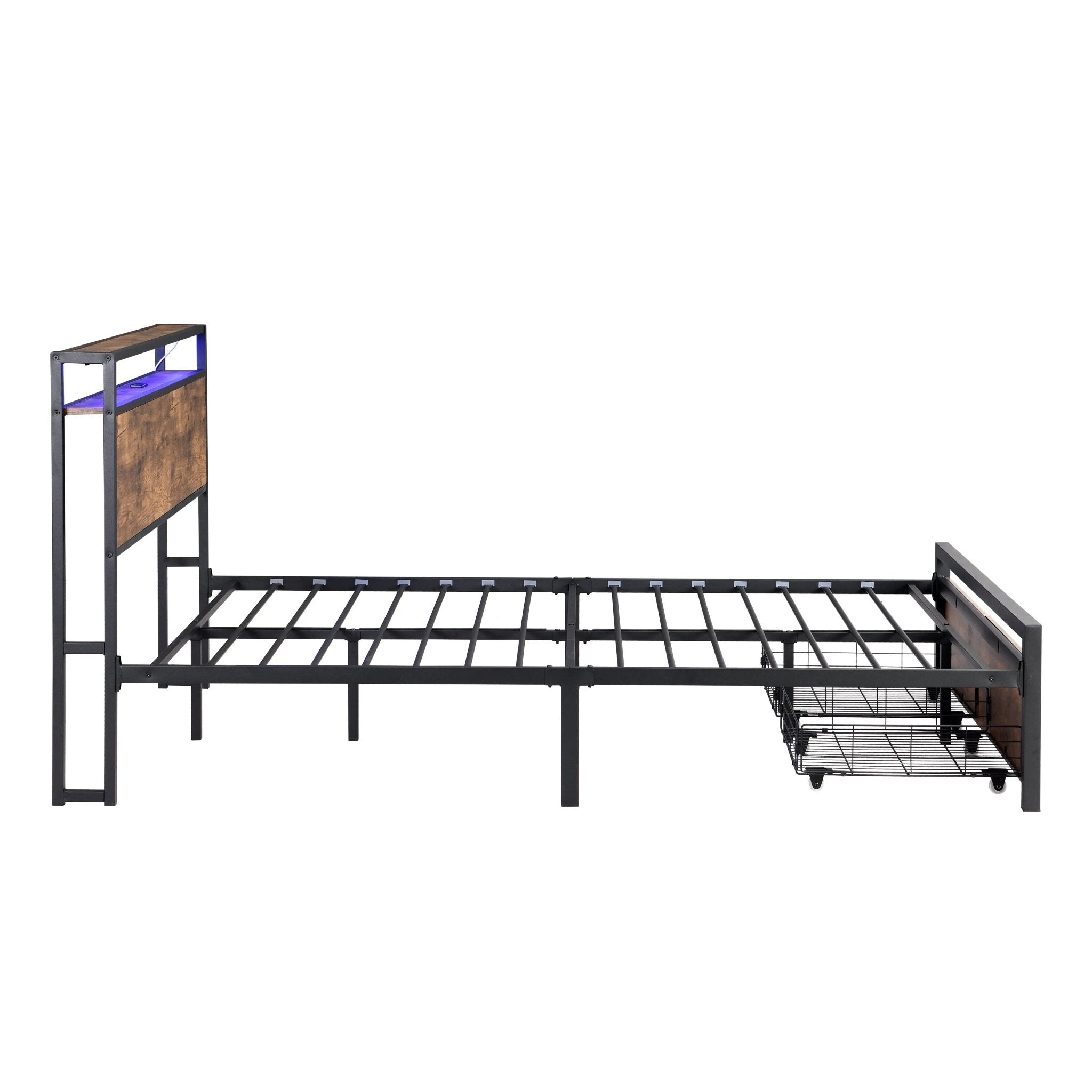 Bellemave® Metal Platform Bed with Storage Headboard and 2 Drawers, LED Lights with Charging Station - Bellemave