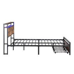 Bellemave® Metal Platform Bed with Storage Headboard and 2 Drawers, LED Lights with Charging Station - Bellemave