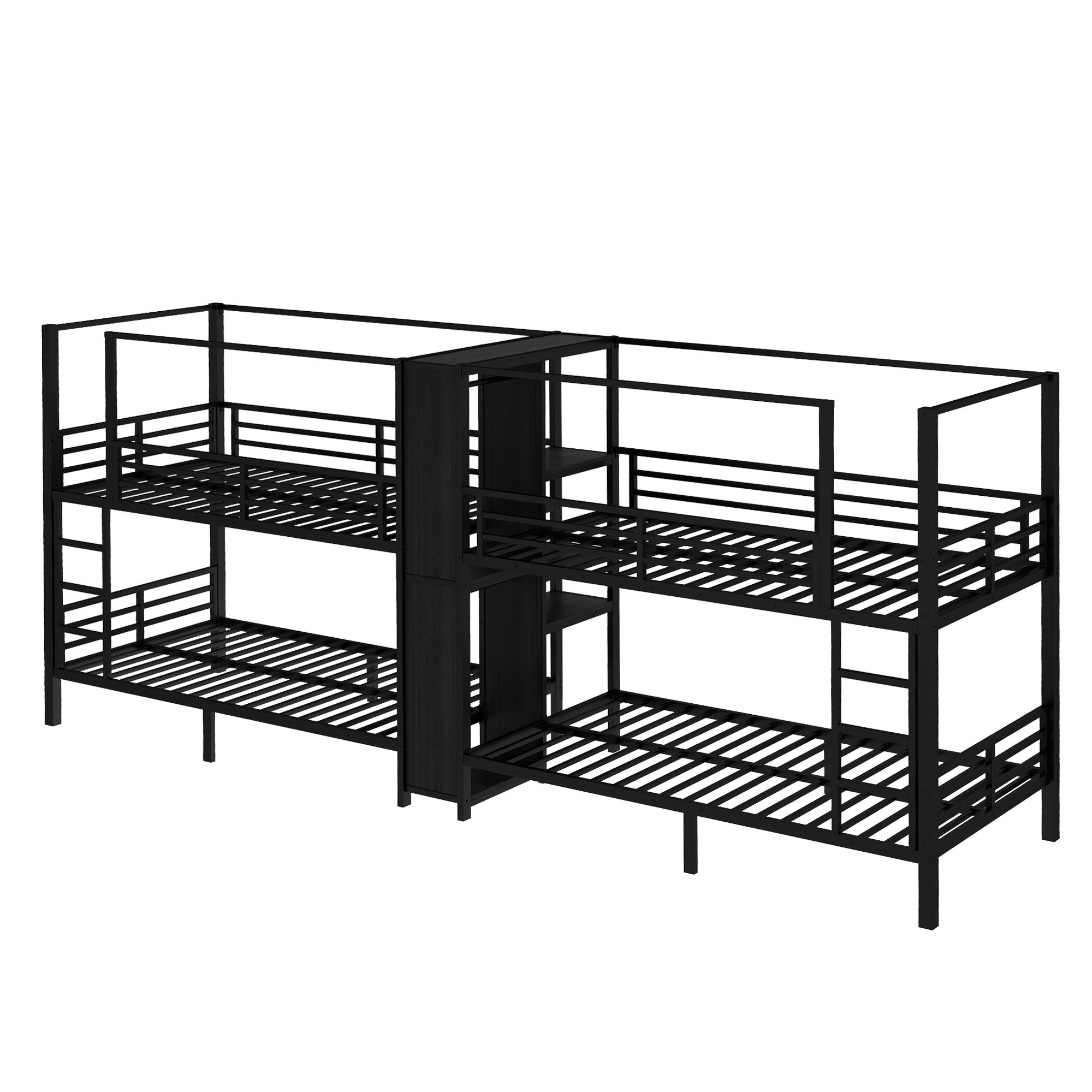 Bellemave® Metal Quad Bunk Bed with Wardrobe for 4,Full Size Quad Bunk Bed Frame with Storage Shelves for Kids Teens Adults,Black - Bellemave