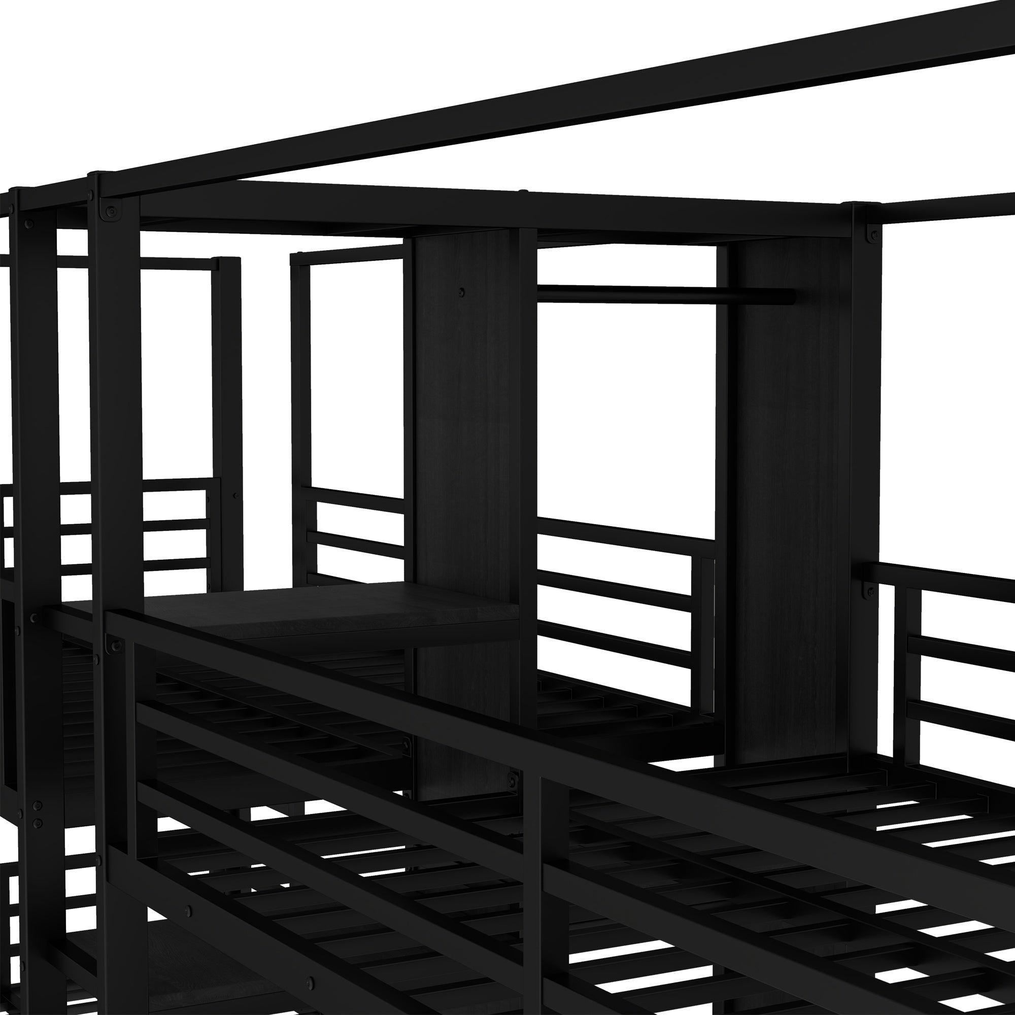 Bellemave® Metal Quad Bunk Bed with Wardrobe for 4,Full Size Quad Bunk Bed Frame with Storage Shelves for Kids Teens Adults,Black - Bellemave