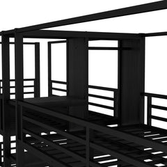 Bellemave® Metal Quad Bunk Bed with Wardrobe for 4,Full Size Quad Bunk Bed Frame with Storage Shelves for Kids Teens Adults,Black - Bellemave