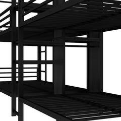 Bellemave® Metal Quad Bunk Bed with Wardrobe for 4,Full Size Quad Bunk Bed Frame with Storage Shelves for Kids Teens Adults,Black - Bellemave