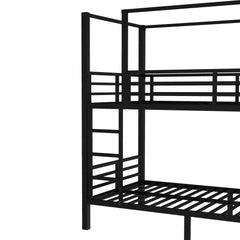 Bellemave® Metal Quad Bunk Bed with Wardrobe for 4,Full Size Quad Bunk Bed Frame with Storage Shelves for Kids Teens Adults,Black - Bellemave