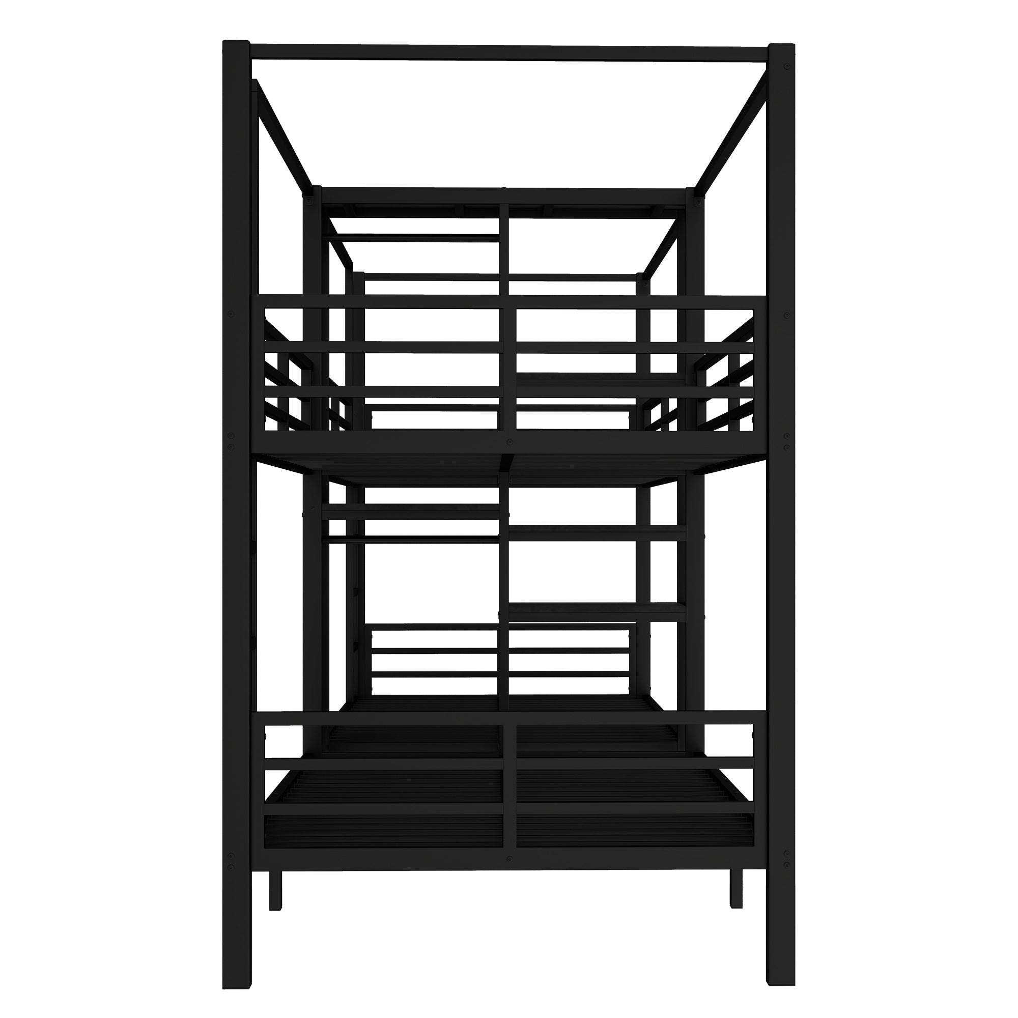 Bellemave® Metal Quad Bunk Bed with Wardrobe for 4,Full Size Quad Bunk Bed Frame with Storage Shelves for Kids Teens Adults,Black - Bellemave