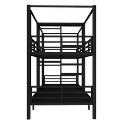 Bellemave® Metal Quad Bunk Bed with Wardrobe for 4,Full Size Quad Bunk Bed Frame with Storage Shelves for Kids Teens Adults,Black - Bellemave