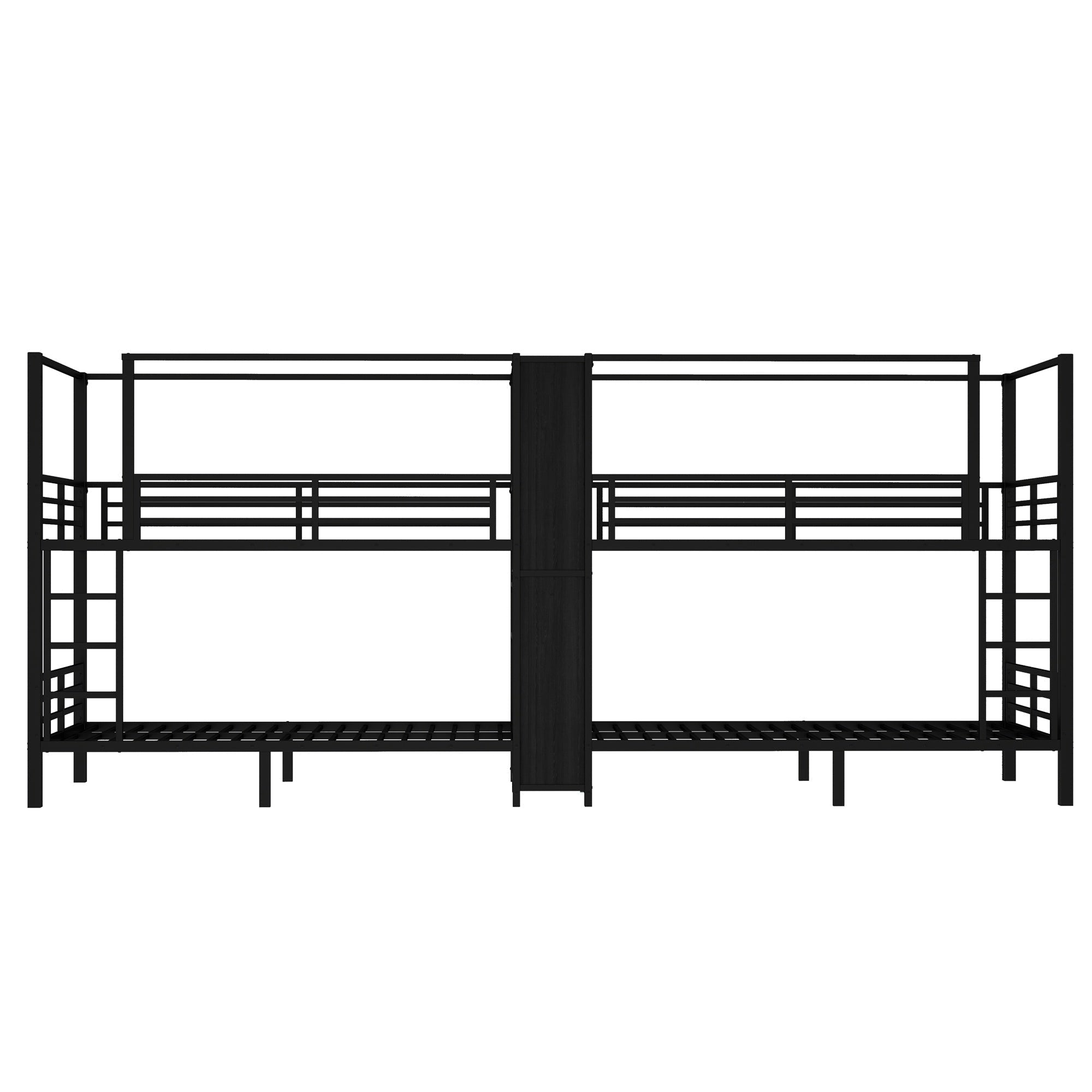 Bellemave® Metal Quad Bunk Bed with Wardrobe for 4,Full Size Quad Bunk Bed Frame with Storage Shelves for Kids Teens Adults,Black - Bellemave