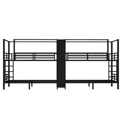 Bellemave® Metal Quad Bunk Bed with Wardrobe for 4,Full Size Quad Bunk Bed Frame with Storage Shelves for Kids Teens Adults,Black - Bellemave