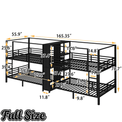 Bellemave® Metal Quad Bunk Bed with Wardrobe for 4,Full Size Quad Bunk Bed Frame with Storage Shelves for Kids Teens Adults,Black - Bellemave