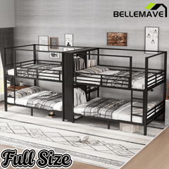 Bellemave® Metal Quad Bunk Bed with Wardrobe for 4,Full Size Quad Bunk Bed Frame with Storage Shelves for Kids Teens Adults,Black - Bellemave