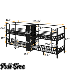 Bellemave® Metal Quad Bunk Bed with Wardrobe for 4,Full Size Quad Bunk Bed Frame with Storage Shelves for Kids Teens Adults,Black - Bellemave