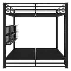 Bellemave® Metal Queen Over Queen Bunk Bed with Storage Cabinets, LED Lights & Safety Guardrails - Bellemave