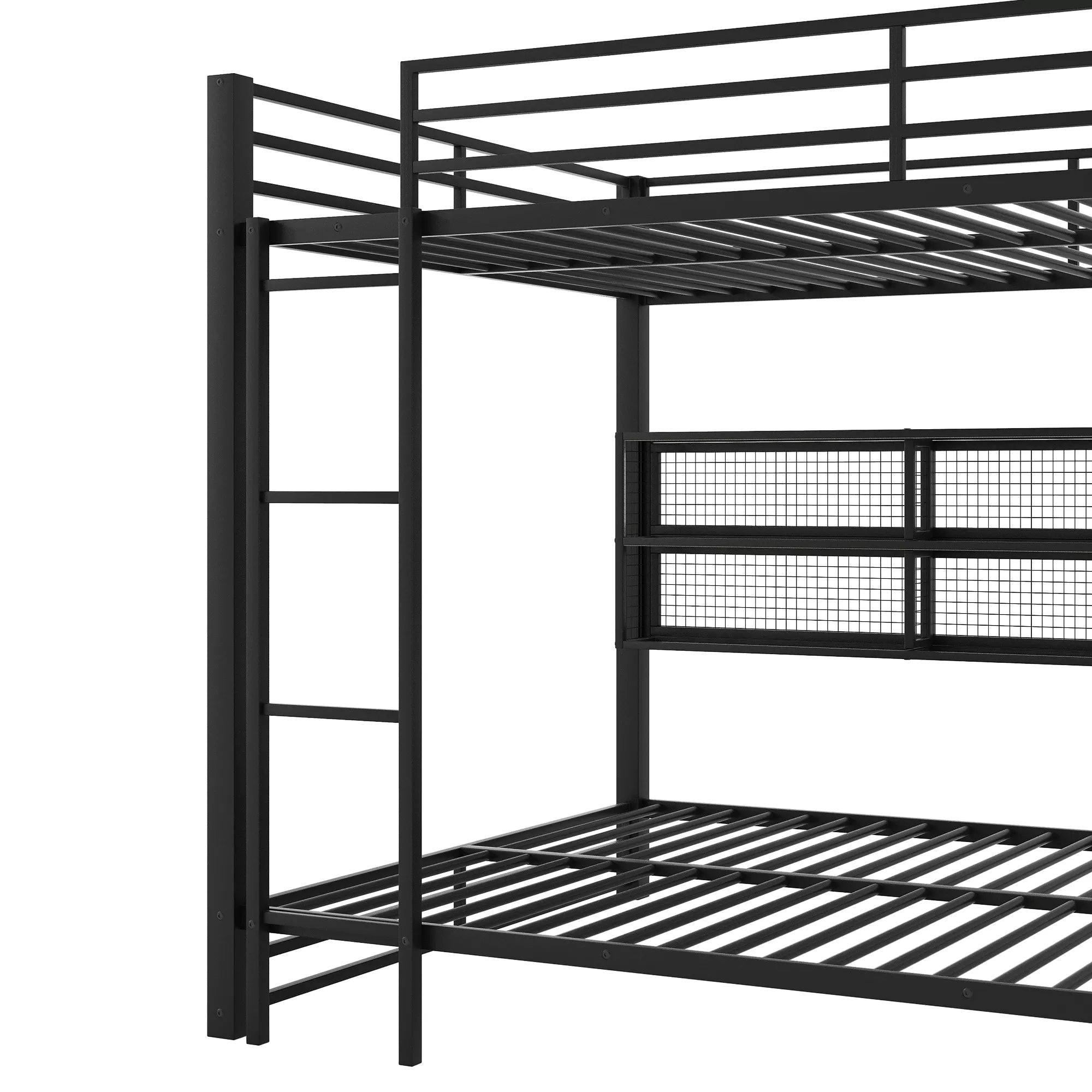 Bellemave® Metal Queen Over Queen Bunk Bed with Storage Cabinets, LED Lights & Safety Guardrails - Bellemave