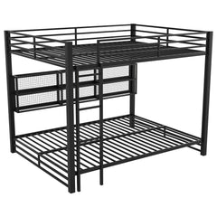 Bellemave® Metal Queen Over Queen Bunk Bed with Storage Cabinets, LED Lights & Safety Guardrails - Bellemave