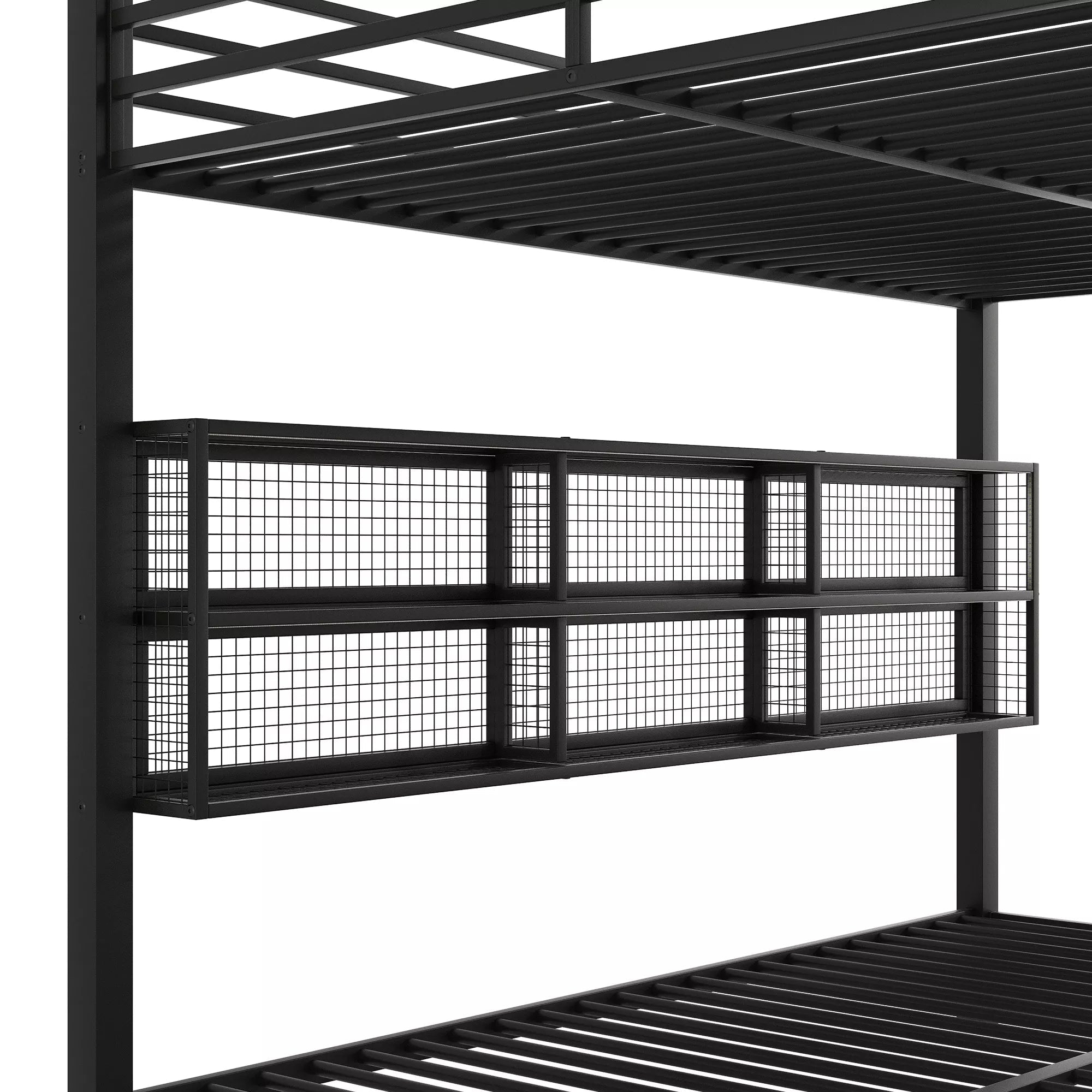 Bellemave® Metal Queen Over Queen Bunk Bed with Storage Cabinets, LED Lights & Safety Guardrails - Bellemave