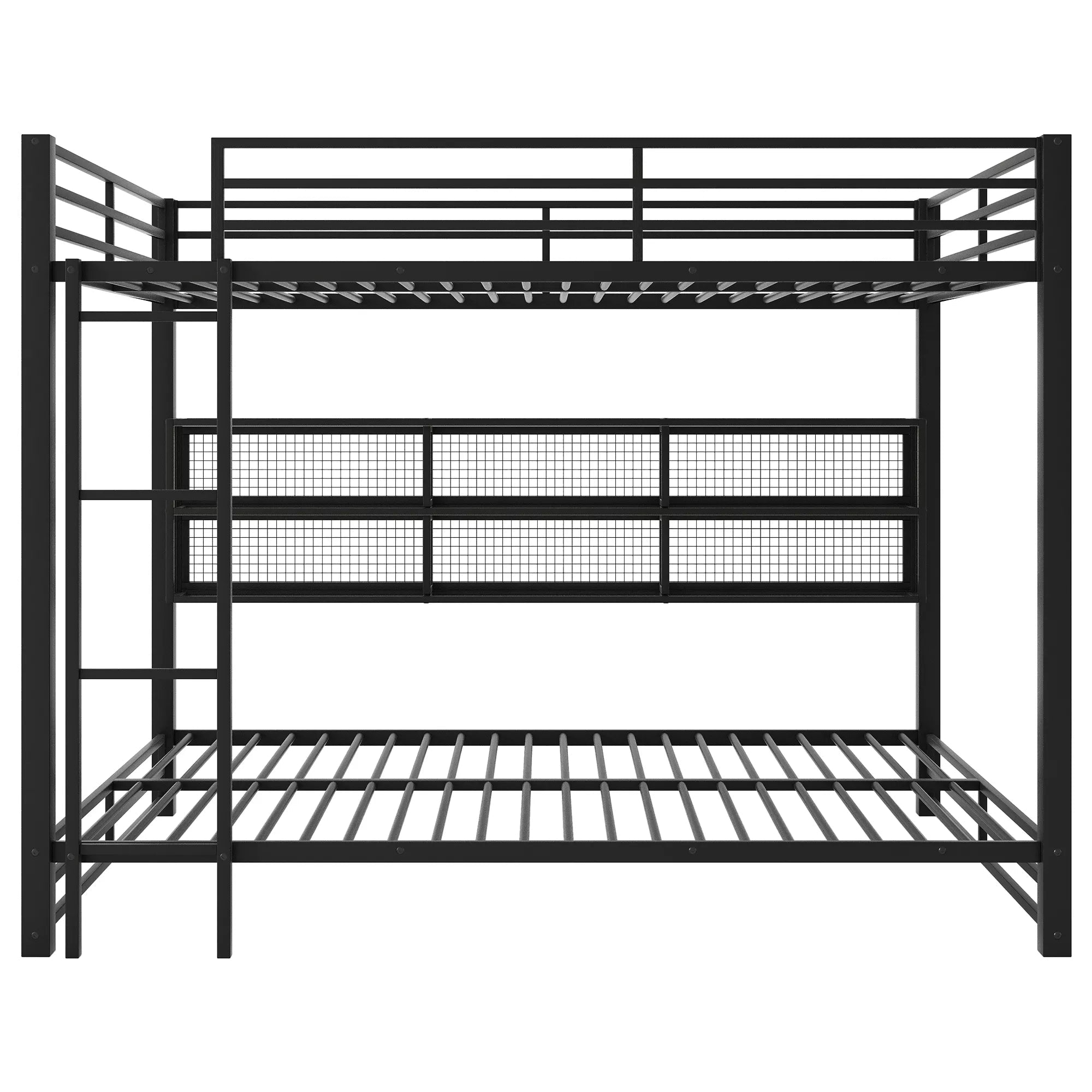 Bellemave® Metal Queen Over Queen Bunk Bed with Storage Cabinets, LED Lights & Safety Guardrails - Bellemave