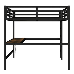 Bellemave® Metal Queen Size Loft Bed with Desk and Charging Station,Heavy Duty Loft Bed Frame Queen Size with LED Lights and USB ,Black Desk - Bellemave
