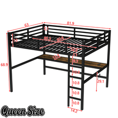 Bellemave® Metal Queen Size Loft Bed with Desk and Charging Station,Heavy Duty Loft Bed Frame Queen Size with LED Lights and USB ,Black Desk - Bellemave