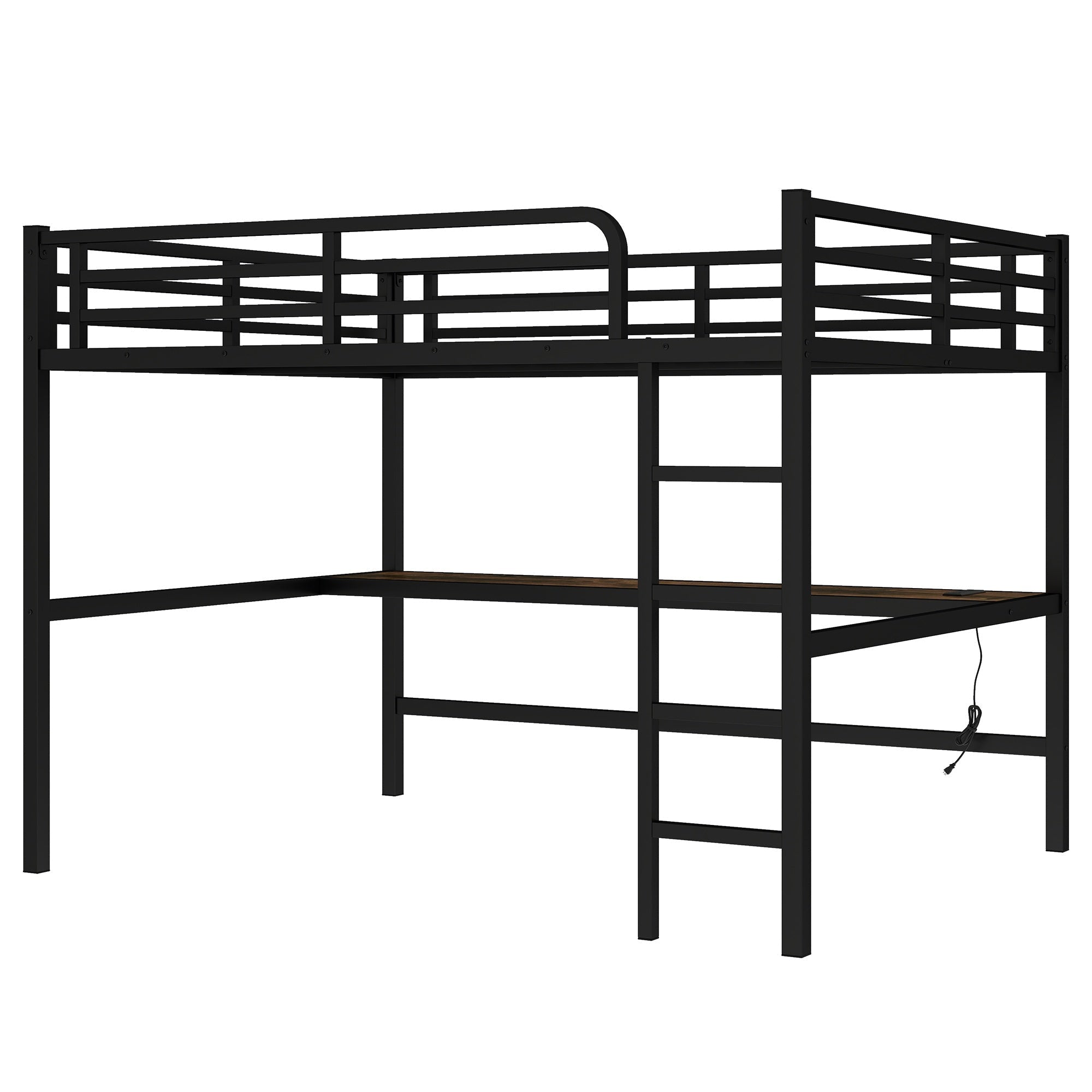Bellemave® Metal Queen Size Loft Bed with Desk and Charging Station,Heavy Duty Loft Bed Frame Queen Size with LED Lights and USB ,Black Desk - Bellemave