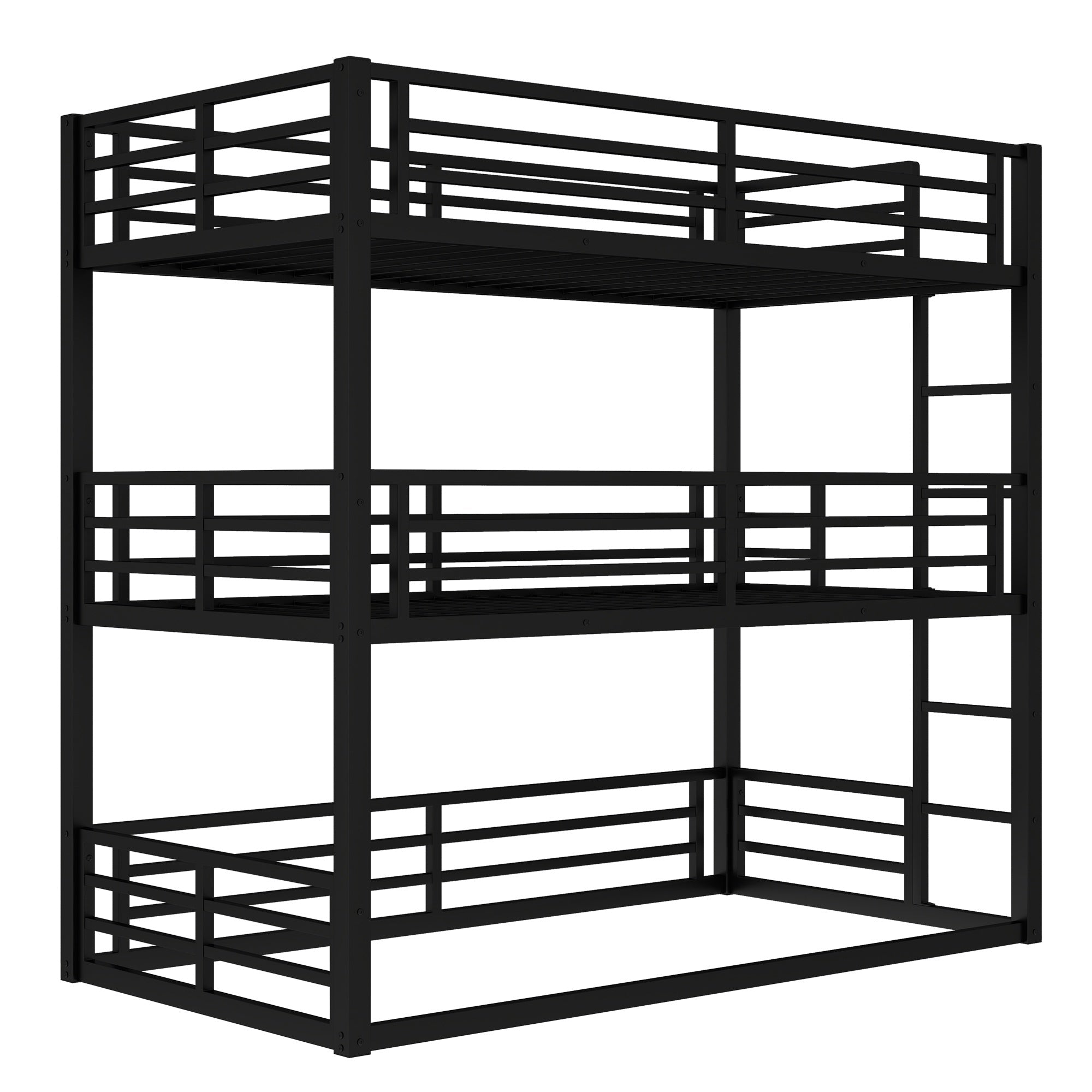 Bellemave® Metal Triple Bunk Bed with Full - Length Guardrails, Twin Over Twin Over Twin Bunk Bed for 3, Noise - Reduced & Multifunctional, Metal Black - Bellemave