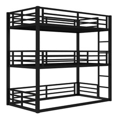 Bellemave® Metal Triple Bunk Bed with Full - Length Guardrails, Twin Over Twin Over Twin Bunk Bed for 3, Noise - Reduced & Multifunctional, Metal Black - Bellemave