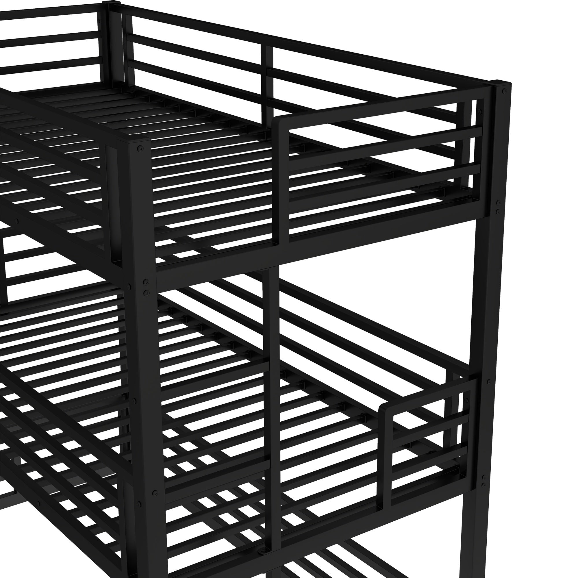 Bellemave® Metal Triple Bunk Bed with Full - Length Guardrails, Twin Over Twin Over Twin Bunk Bed for 3, Noise - Reduced & Multifunctional, Metal Black - Bellemave