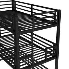 Bellemave® Metal Triple Bunk Bed with Full - Length Guardrails, Twin Over Twin Over Twin Bunk Bed for 3, Noise - Reduced & Multifunctional, Metal Black - Bellemave