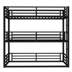 Bellemave® Metal Triple Bunk Bed with Full - Length Guardrails, Twin Over Twin Over Twin Bunk Bed for 3, Noise - Reduced & Multifunctional, Metal Black - Bellemave