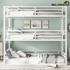 Bellemave® Metal Triple Bunk Bed with Full - Length Guardrails, Twin Over Twin Over Twin Bunk Bed for 3, Noise - Reduced & Multifunctional, Metal Black - Bellemave