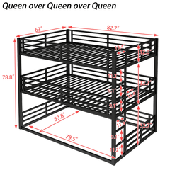 Bellemave® Metal Triple Bunk Bed with Full - Length Guardrails, Twin Over Twin Over Twin Bunk Bed for 3, Noise - Reduced & Multifunctional, Metal Black - Bellemave