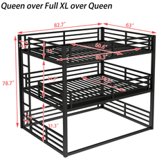 Bellemave® Metal Triple Bunk Bed with Full - Length Guardrails, Twin Over Twin Over Twin Bunk Bed for 3, Noise - Reduced & Multifunctional, Metal Black - Bellemave